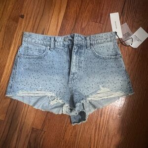Bedazzled light wash blue short size 28!